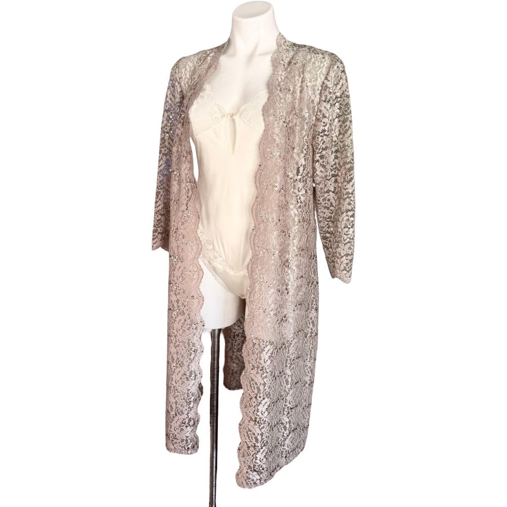 Vintage RM Richards 1980s Sequin Lace Duster Fifth Avenue Nylon Camisole Set 34